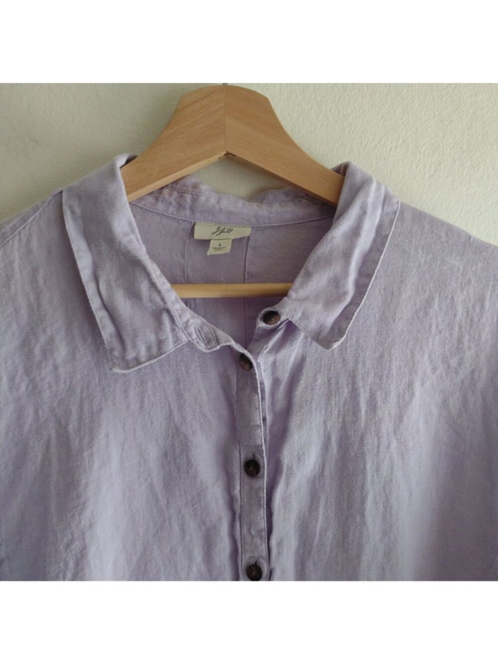 J Jill Lavender Linen Shirt L Summer Breathable Coastal Classic Button Front Top - Picture 2 of 9
